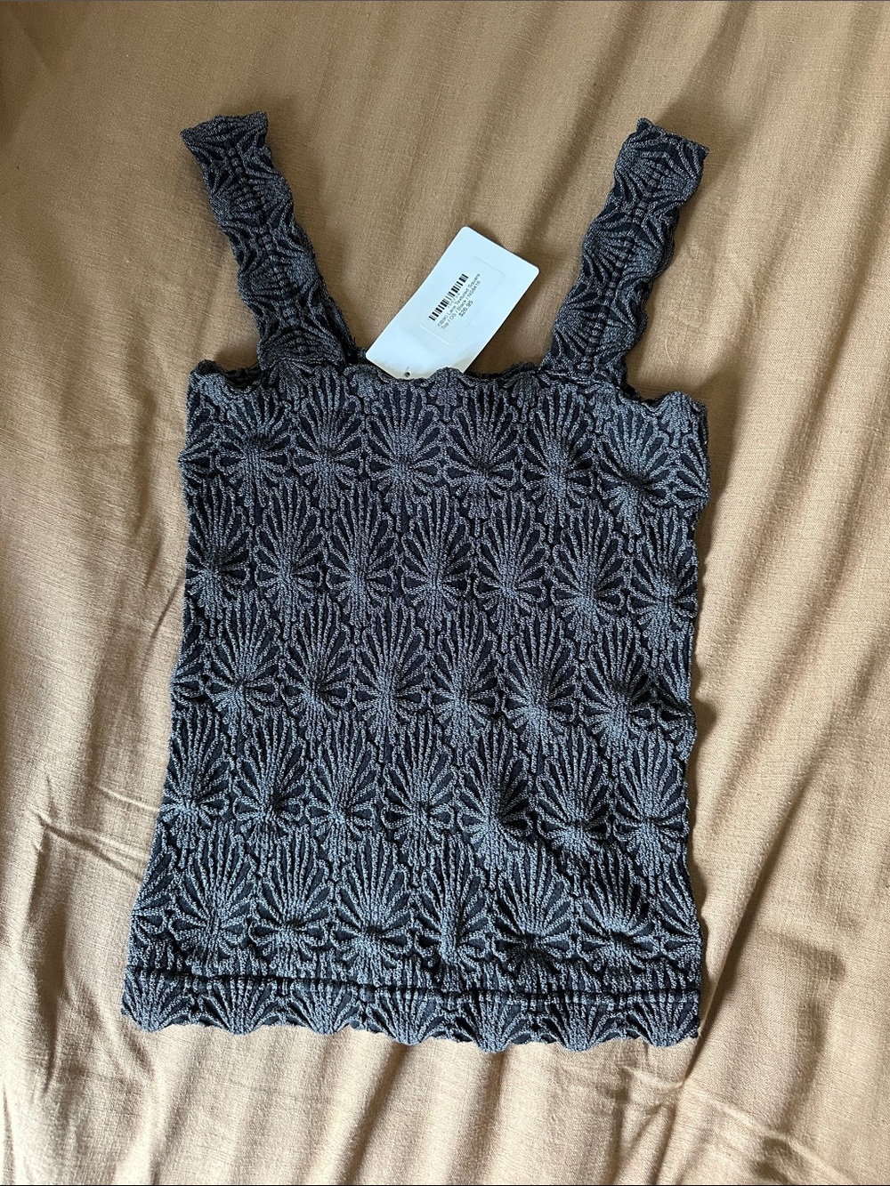 Textured Knit Tank Top in Charcoal Gray/Black